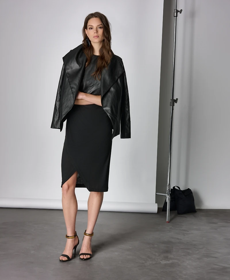 Donna Karan New York Women's Mixed-Media Belted Wrap Jacket