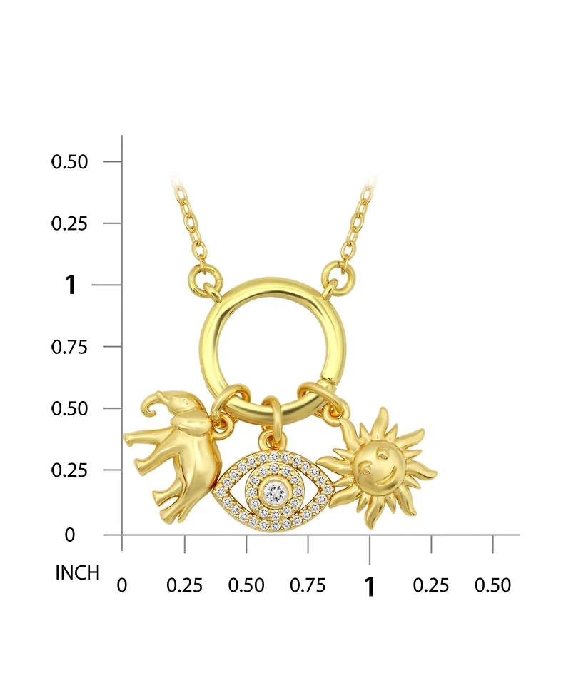 Macy's 14k Gold-Plated Over Brass Circle Charm Holder with Elephant, Evil Eye and Sun Charms Necklace