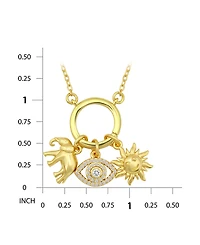 Macy's 14k Gold-Plated Over Brass Circle Charm Holder with Elephant, Evil Eye and Sun Charms Necklace