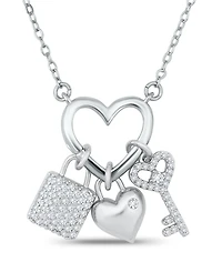 Macy's Fine Silver-Plated Over Brass Heart Shape Charm Holder with Heart, Key and Lock Charms Necklace