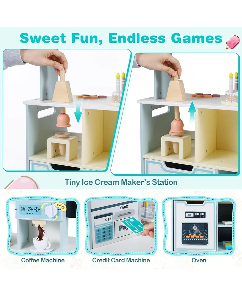 Gymax Ice Cream Shop Wooden 27-Piece Playset, Ages 3+