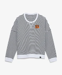 Fanatics Women's Cincinnati Bengals Striped Oversized French-Terry Sweatshirt