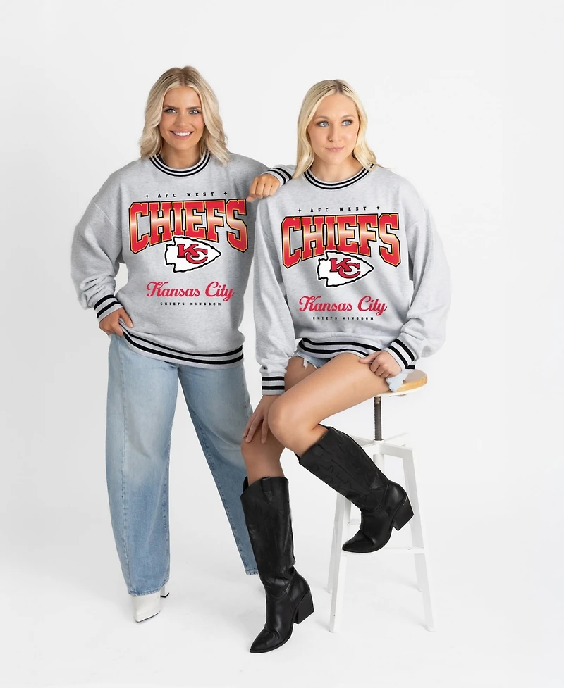 Gameday Couture Women's Kansas City Chiefs Gridiron Drive Ringer Stripe Oversized Crewneck Sweatshirt