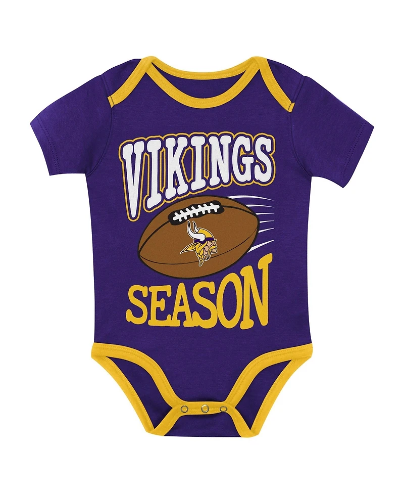 Outerstuff Baby Boys' and Girls' Minnesota Vikings First Round Pick Screen-Printed Bodysuits, 3-Piece Set