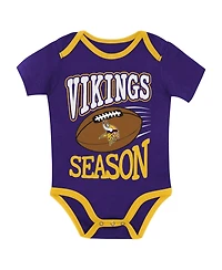 Outerstuff Baby Boys' and Girls' Minnesota Vikings First Round Pick Screen-Printed Bodysuits, 3-Piece Set