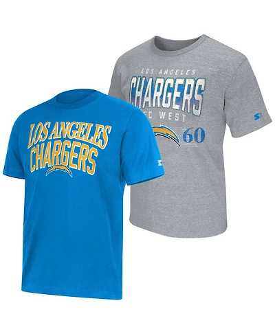 Starter Men's Powder Blue/Heather Gray Los Angeles Chargers Logo T-Shirt, 2-Piece Set