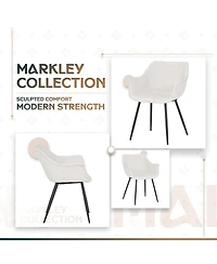 LeisureMod Markley Modern Leather Accent Dining Chair with Black Iron Legs