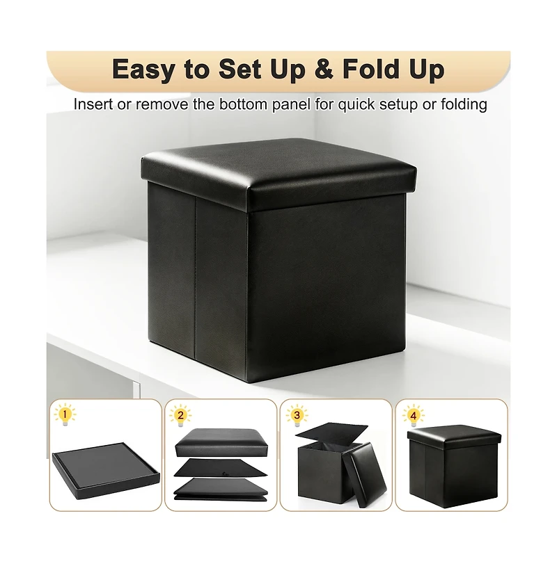Slickblue 15 Inch Storage Ottoman Cube with Lid for Bedroom and Living Room