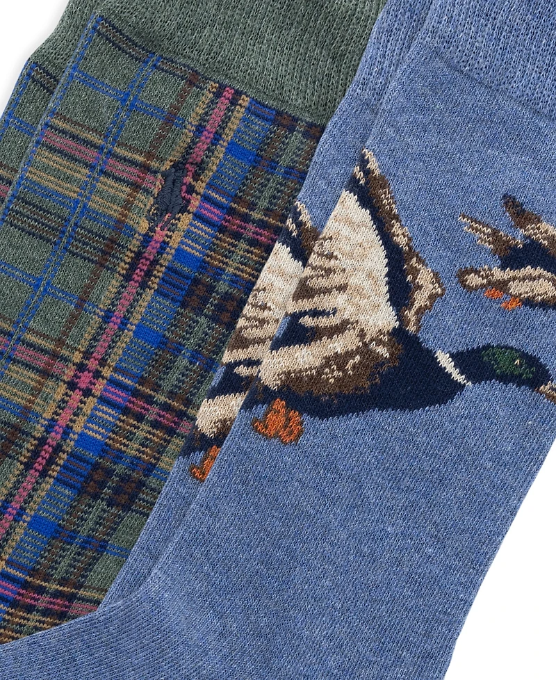 Polo Ralph Lauren Men's Mallard/Plaid Cotton-Blend Crew Socks, 2-Pack