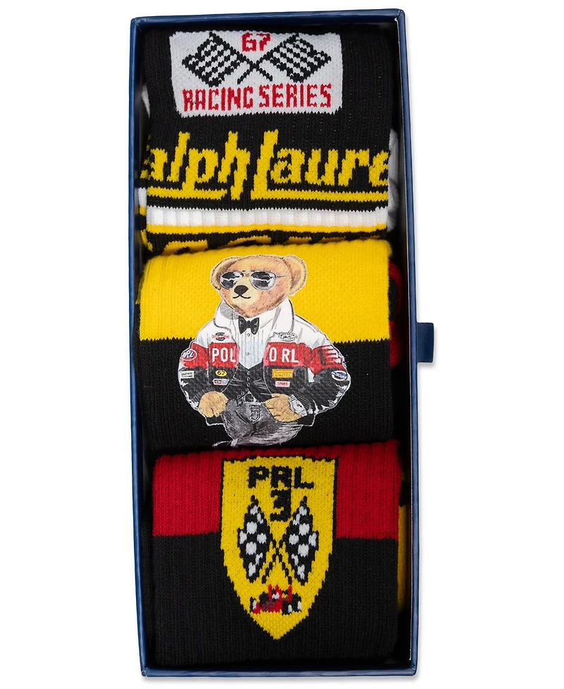 Polo Ralph Lauren Moto Bear Ribbed Arch Support Crew Socks, 3-Pair Set