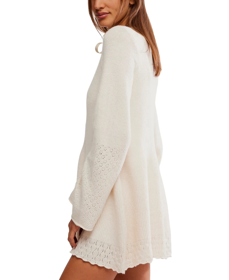 Free People Women's Bali Old Flame Long-Sleeve Mini Pointelle-Knit Sweater Dress