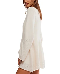 Free People Women's Bali Old Flame Long-Sleeve Mini Pointelle-Knit Sweater Dress