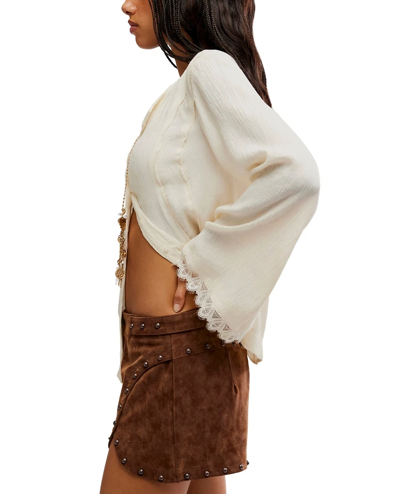 Free People Women's Best Behavior High-Waisted Mini Western Suede Shorts, 2" Inseam