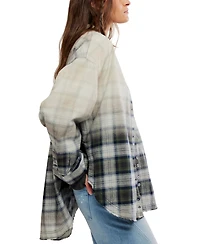 Free People Women's Lexi Plaid Oversized Waffle-Knit Shirt