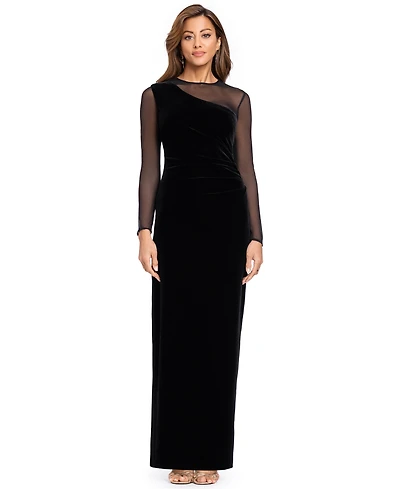 Xscape Women's Velvet Long-Sleeve Boat Neck Dress