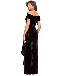 Xscape Women's Velvet Off-the-Shoulder Ruffle Gown
