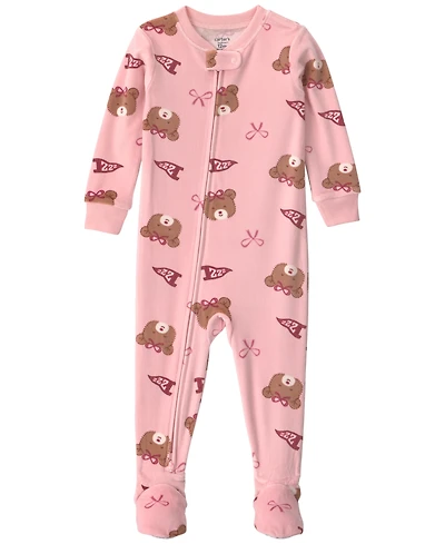 Carter's Baby Girls' Bears & Bows Snug-Fit 2-Way Zip Footed Pajamas