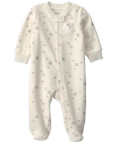 Carter's Baby Girls' 2-Way Zip Snowflake Fleece Sleep & Play Pajamas