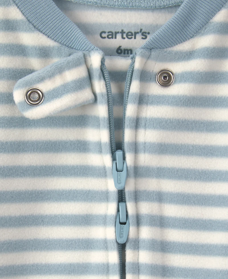 Carter's Boys' and Girls' Milk & Cookies 2-Way Zip Striped Fleece Sleep Play Pajamas