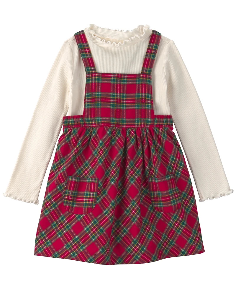 Carter's Toddler Girls' 2T-5T Long-Sleeve Top and Plaid Pinafore Dress, 2-Piece Set