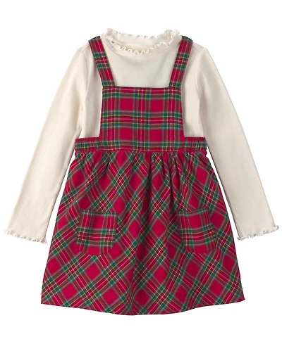 Carter's Toddler Girls' 2T-5T Long-Sleeve Top and Plaid Pinafore Dress, 2-Piece Set