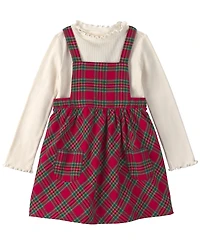 Carter's Toddler Girls' 2T-5T Long-Sleeve Top and Plaid Pinafore Dress, 2-Piece Set