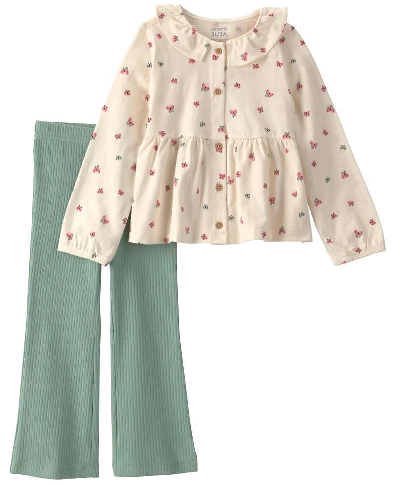 Carter's Toddler Girls' 2T-5T Butterfly-Print Long-Sleeve Top and Pant Set