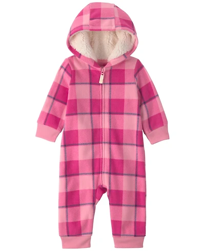 Carter's Baby Girls' Buffalo Check Fleece Zip-Up Hooded Jumpsuit