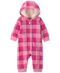 Carter's Baby Girls' Buffalo Check Fleece Zip-Up Hooded Jumpsuit