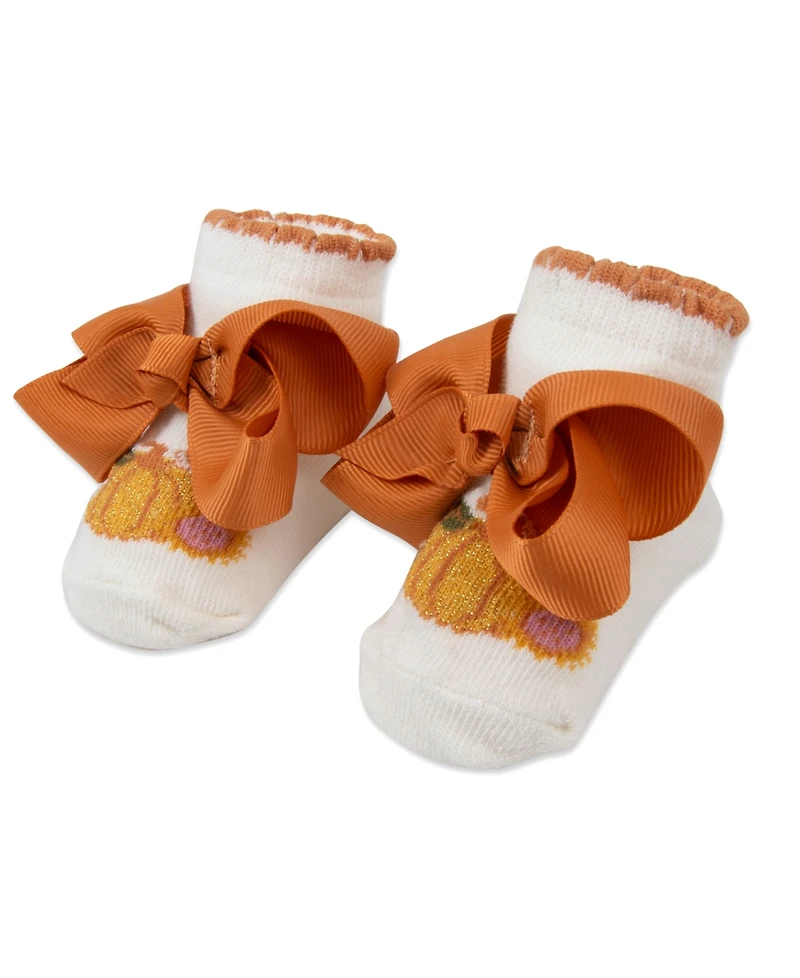 Baby Essentials Cutest in the Patch Pumpkin Bow 3-Piece Bib, Socks and Headband Set