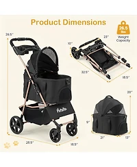 Gymax 3-in-1 Pet Stroller for Small Medium Dogs w/ Detachable Carrier Cup Holder