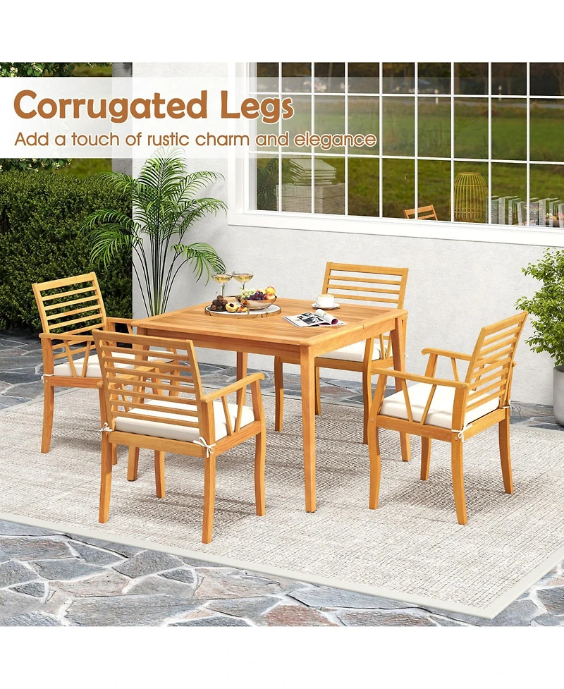 Sugift Acacia Wood Patio Dining Armchairs Set of 2 with Cushioned Seats