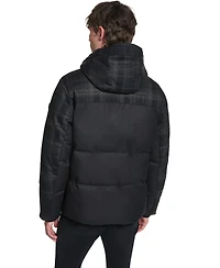 Karl Lagerfeld Paris Men's Mixed Media Hooded Puffer