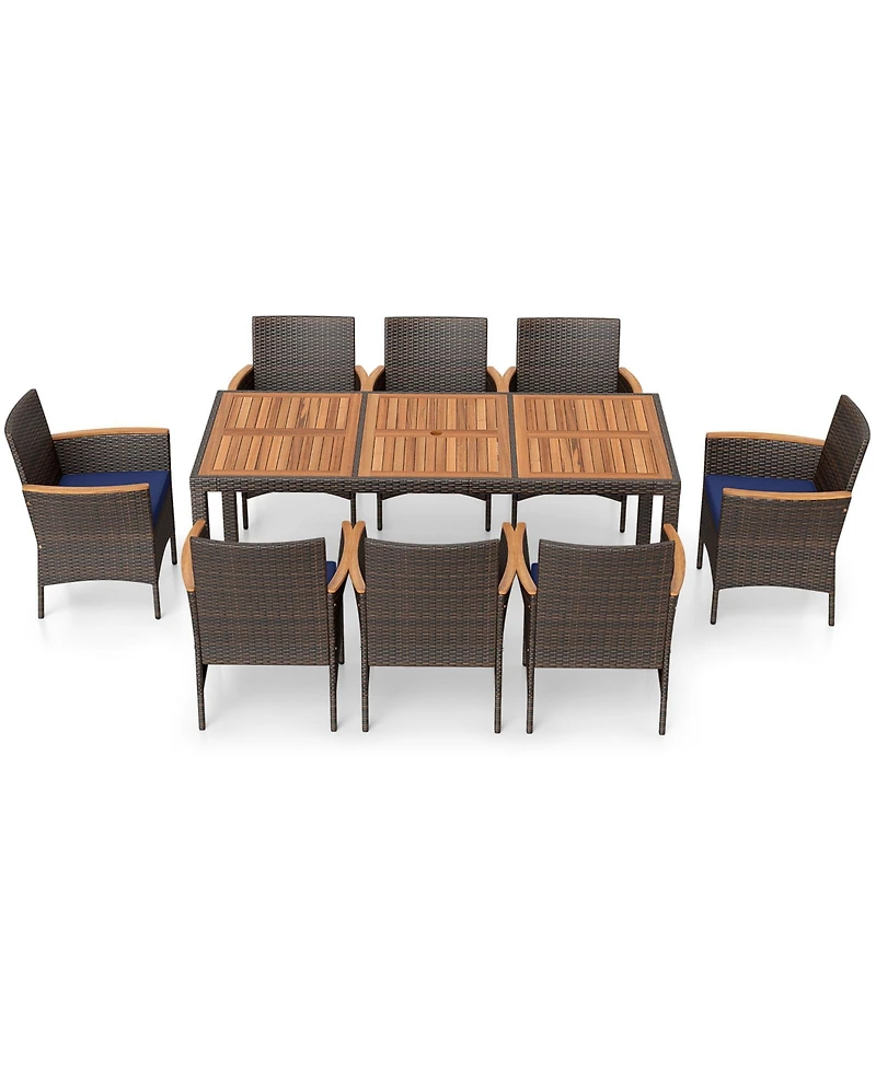 Costway 9PCS Outdoor Dining Set with Acacia Wood Table Top Patio Dining Set for 8 People