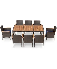 Costway 9PCS Outdoor Dining Set with Acacia Wood Table Top Patio Dining Set for 8 People