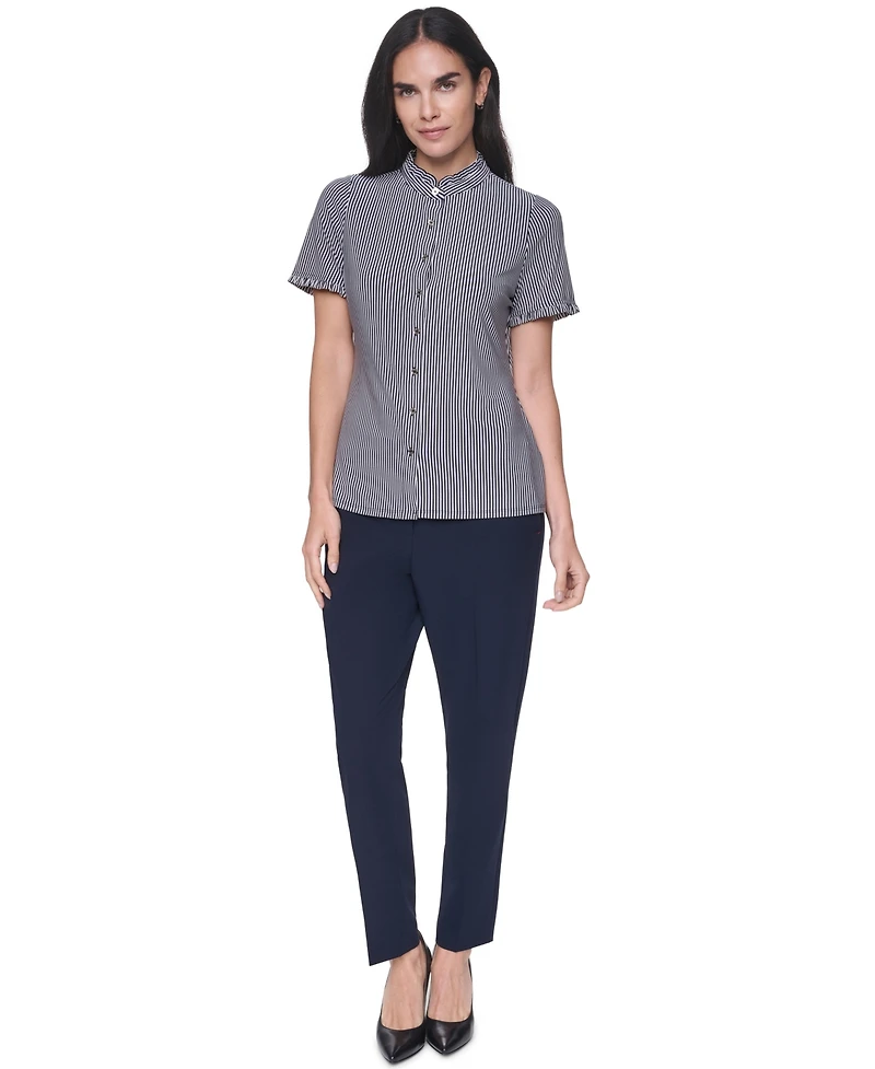 Tommy Hilfiger Women's Short-Sleeve Striped Ruffle Blouse