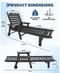 GarveeLife Rolling Outdoor Chaise Lounge Chair, 5-Position Adjustable Backrest, Wheels, Cup Holder for Deck, Garden, Backyard