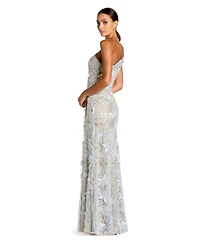 Mac Duggal Petite One-Shoulder Floral Sequin Mesh Gown