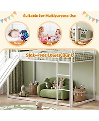 Costway Twin Over Twin Low Bunk Bed House-shaped Metal Bunk Bed Frame with Safety Guardrail