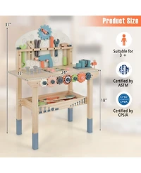 Mecale Solid Pine Wood Play Tool Workbench with Storage Shelf, Ages 3+