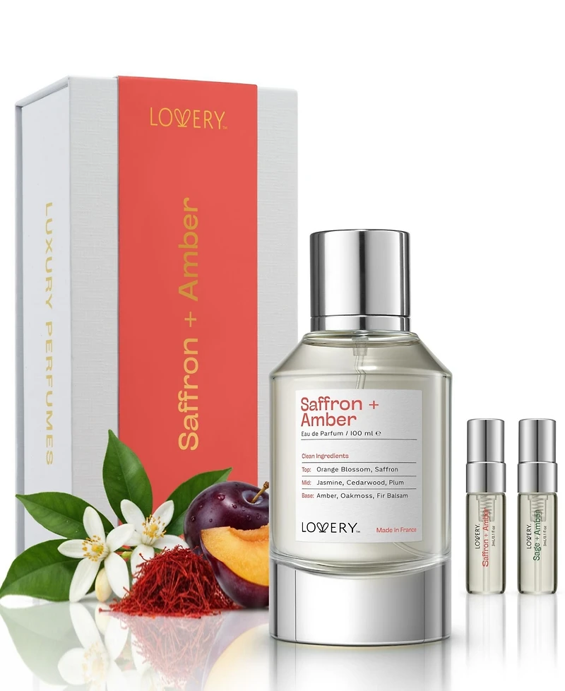 Lovery Plus Saffron + Amber Eau de Parfum Perfume Set - 3.4fl oz Women Perfume Gift Set with Mini Perfume and Free Gift Sample