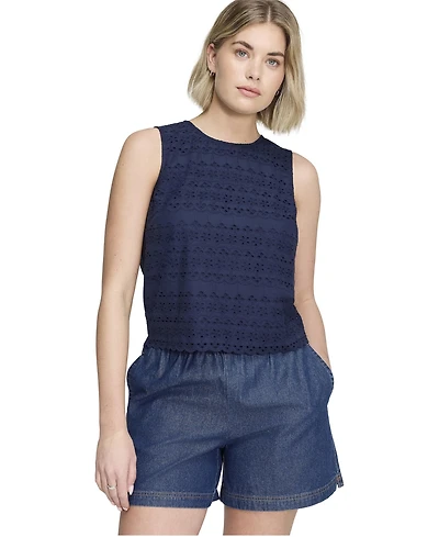 Finery London Women's Gloria Eyelet Cotton Crewneck Blouse