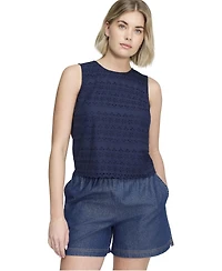 Finery London Women's Gloria Eyelet Cotton Crewneck Blouse