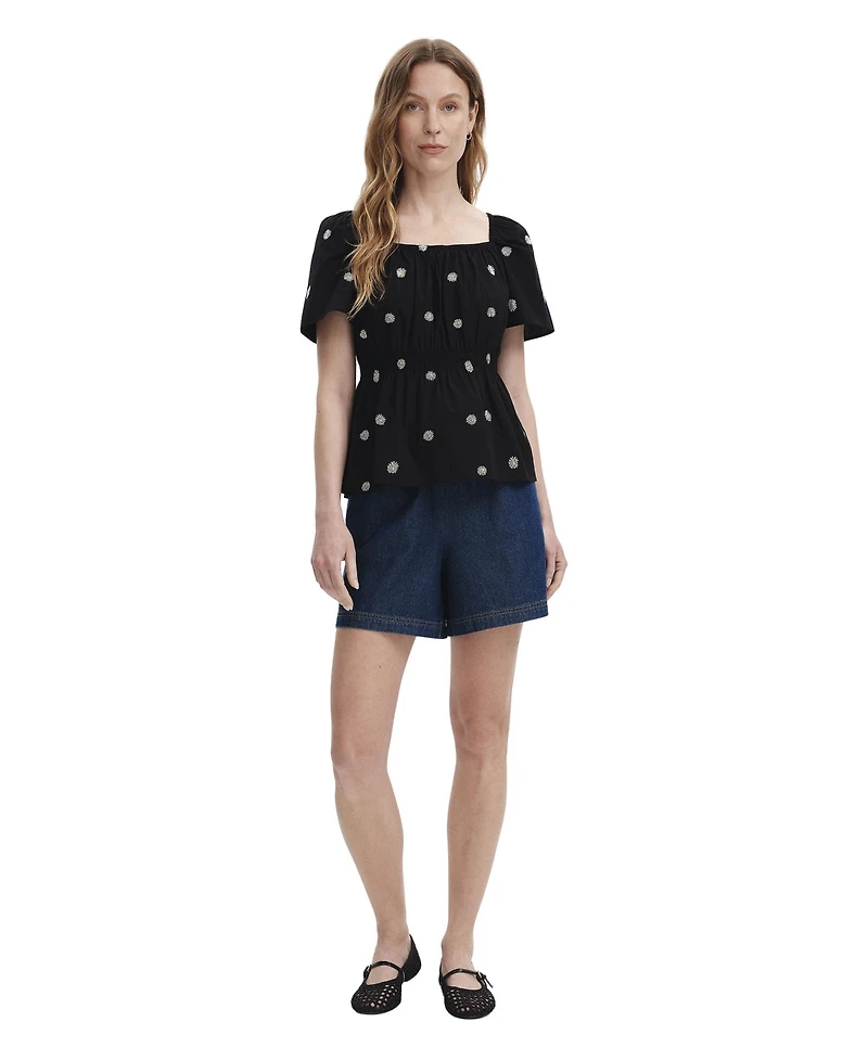 Finery London Women's Holly Floral-Embroidered Cotton Square Neck Top