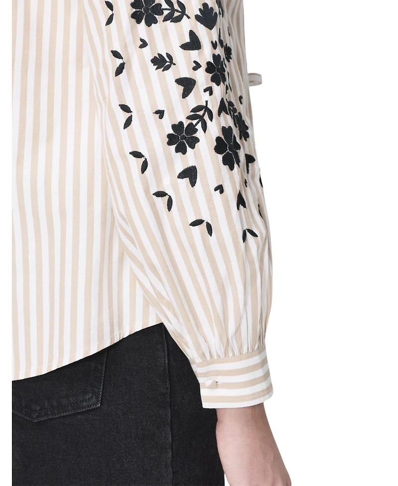 Finery London Women's Karlee Striped Tie-Front Long-Sleeve Top