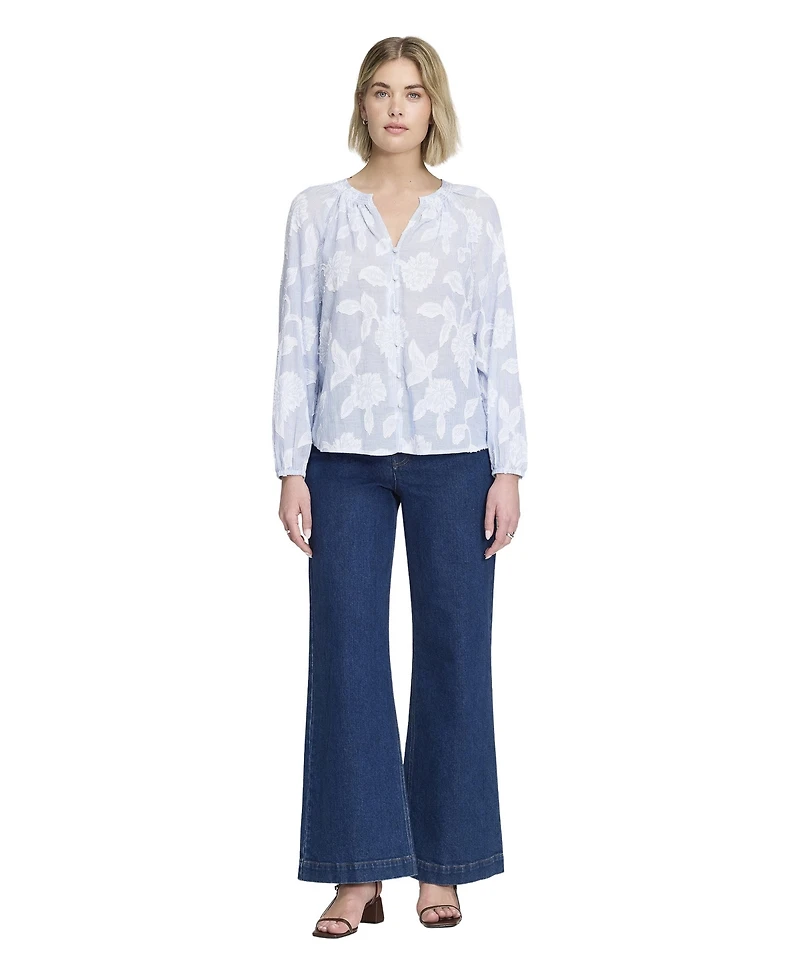 Finery London Women's Ivie Floral-Print Button-Through V-Neck Long-Sleeve Blouse