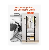 Slickblue Rolling Garment Rack with Hanging Rod, 3 Storage Shelves and Hooks for Laundry Room
