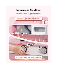 Sugift Lights and Sounds Wooden Play Kitchen With Cookware and Food Accessories, Ages 3+