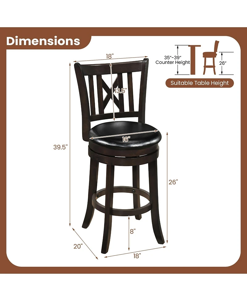 Gymax Set of 4 Bar Stools 26'' Swivel Bar Chairs w/ Footrest Hollowed Backrest