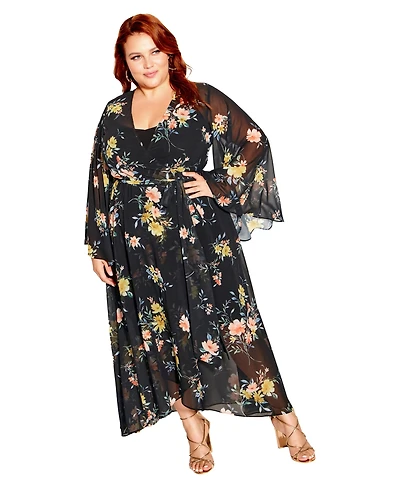 City Chic Plus Fleetwood Print Long-Sleeve Wrap Maxi Dress